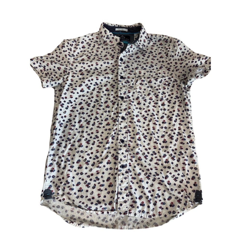 MBX Premium Goods Mens Small White Floral Short Sleeve‎ Button Down Shirt